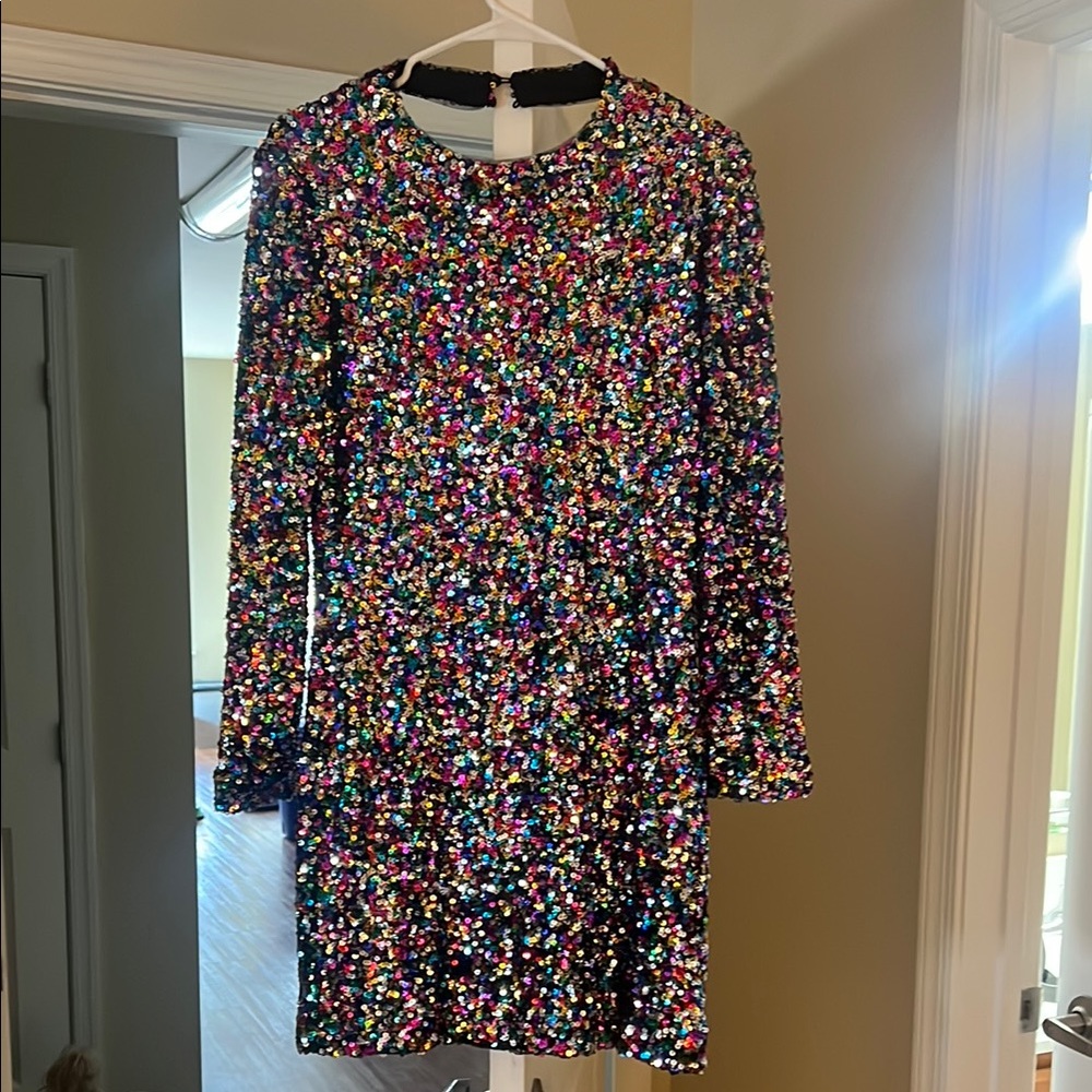 Multicolor Sequin Long Sleeve Dress